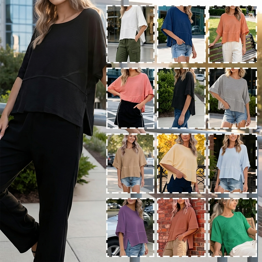 Panel Solid Color Flared Sleeve T-Shirt