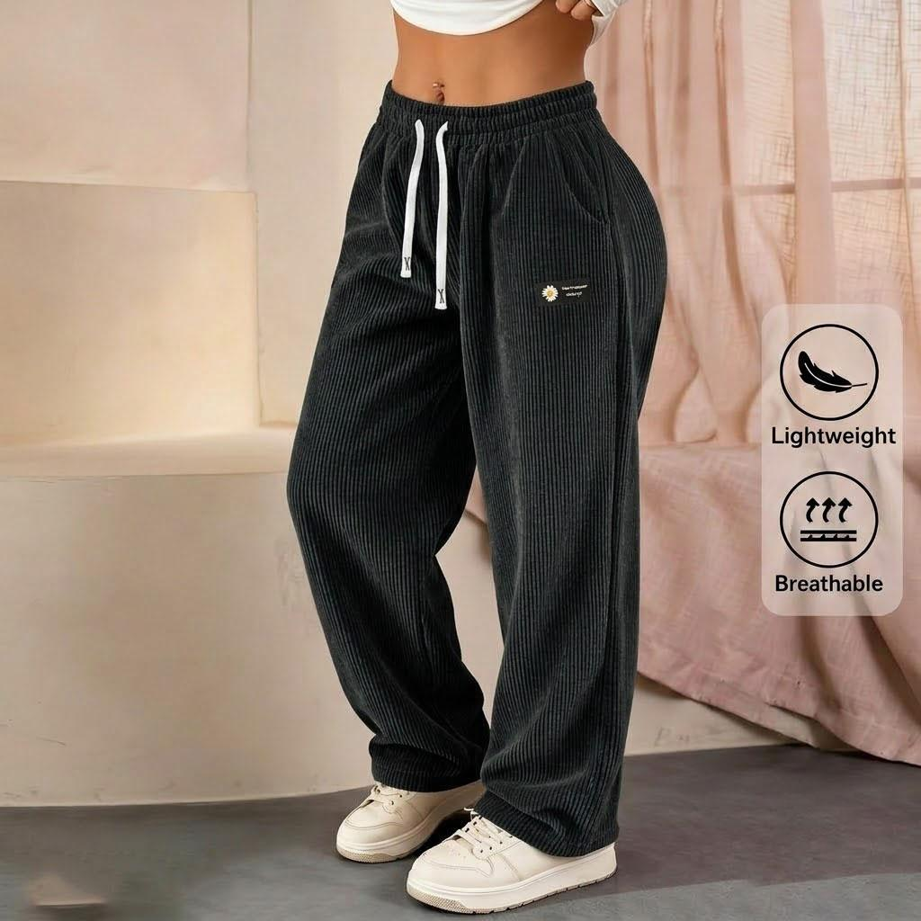 Women's Drawstring Corduroy Pants Straight Leg Casual All Season
