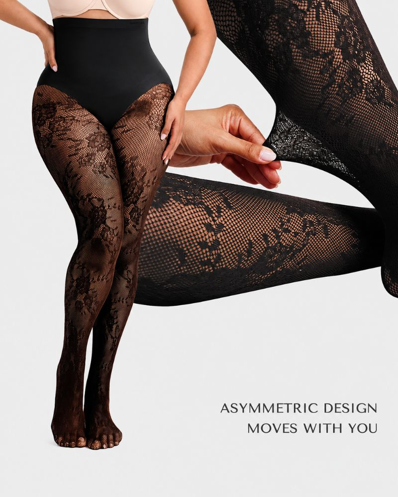 High-Waisted Floral Lace Shaping Tights