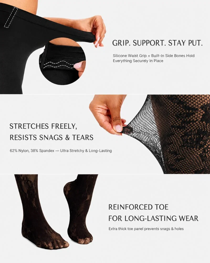High-Waisted Floral Lace Shaping Tights