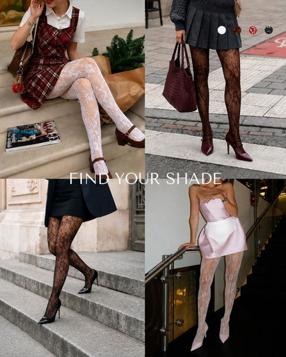 High-Waisted Floral Lace Shaping Tights