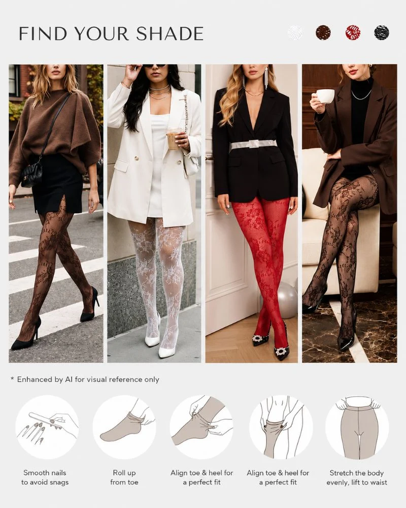 High-Waisted Floral Lace Shaping Tights