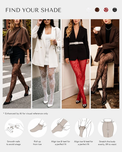 High-Waisted Floral Lace Shaping Tights