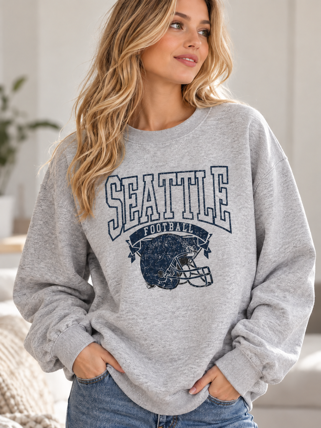 Vintage Football Fleece Sweatshirt Hometown Team Sublimation Print Long Sleeve