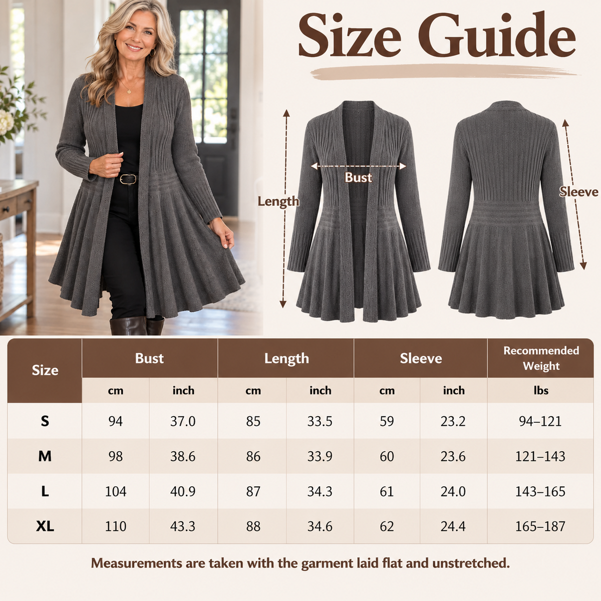 Women's Soft Casual Textured Cardigan Tunic Fall Winter
