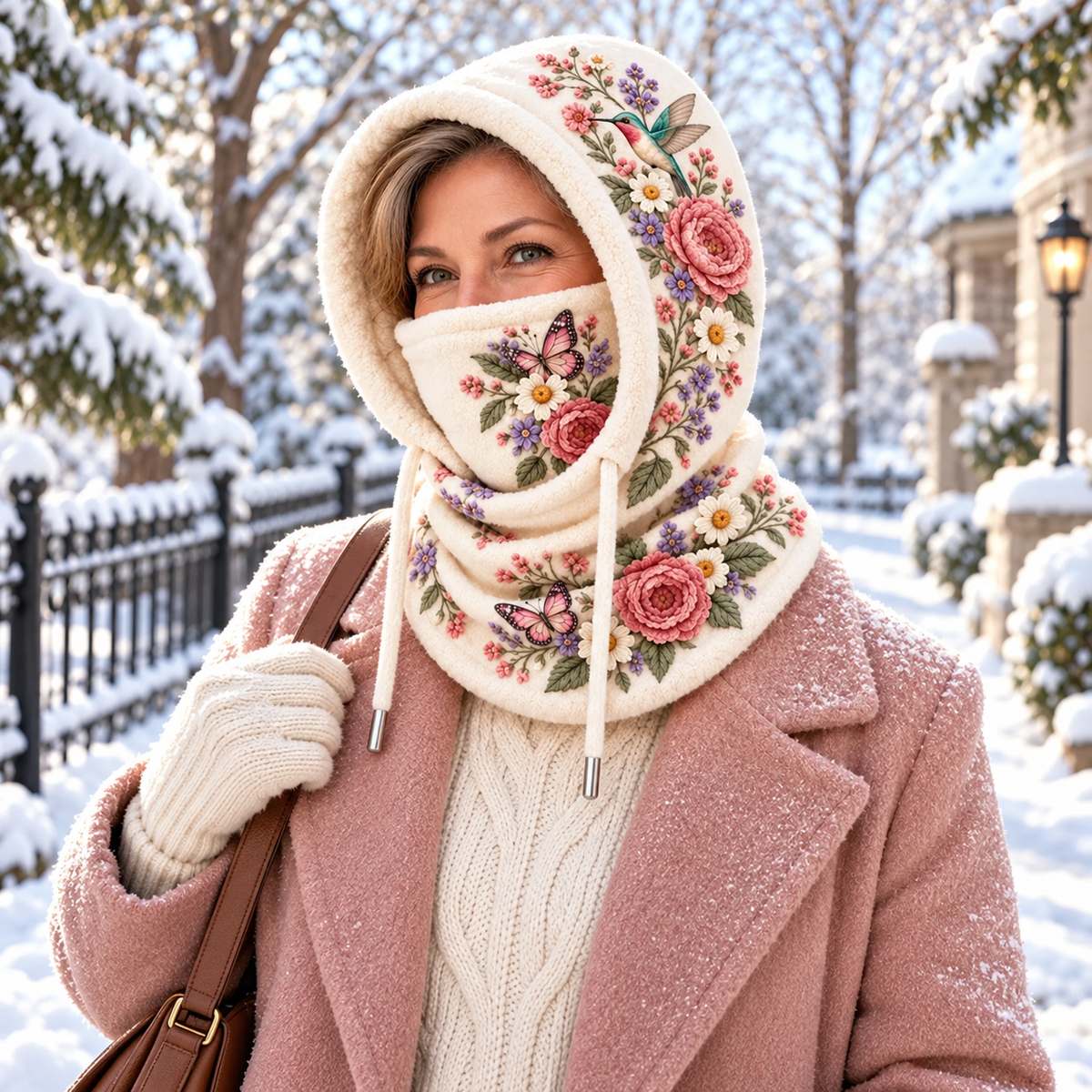 Women's Floral 3 in 1 Fleece Lined Winter Hood