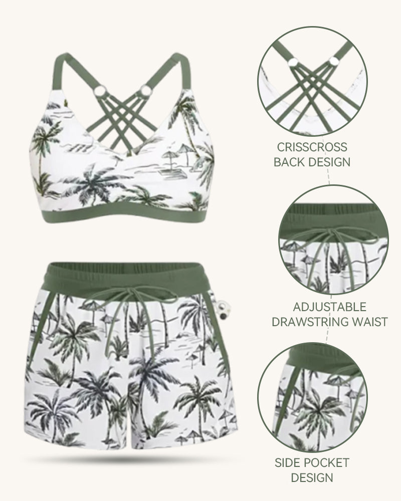 Women's Sporty Tankini Set with Shorts Pockets Athletic Bathing Suit 2026 Modest