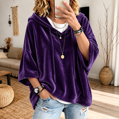 Women's Velour Oversized Hoodie 3/4 Sleeve
