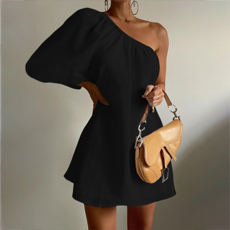 Aegean Cotton Linen One Sleeve Short Dress
