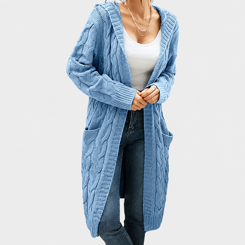 Women's Oversized Cable Knit Hooded Cardigan