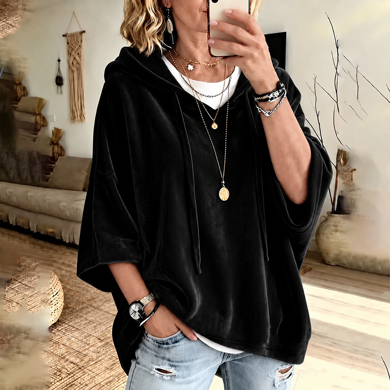 Women's Velour Oversized Hoodie 3/4 Sleeve