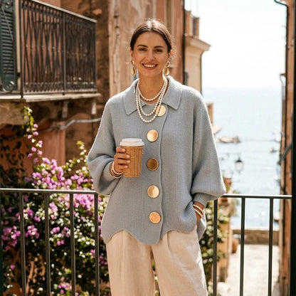 Women's French Knit Cardigan Metal Buttons Irregular Hem