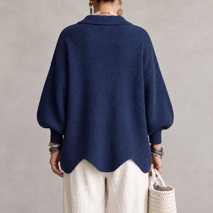 Women's French Knit Cardigan Metal Buttons Irregular Hem