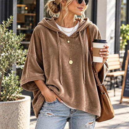Women's Velour Oversized Hoodie 3/4 Sleeve