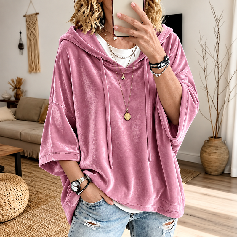 Women's Velour Oversized Hoodie 3/4 Sleeve