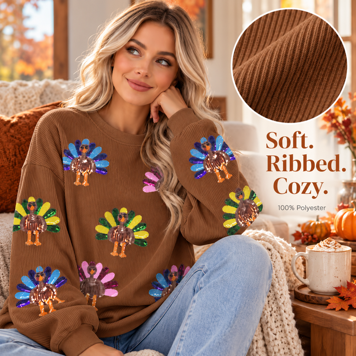 ✨Thanksgiving Sequin Turkey Sweatshirt | Family Holiday Outfit