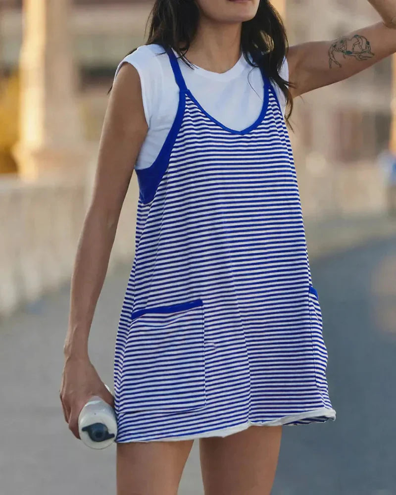 Women’s 4th of July Striped Mini Dress – Built-In Shorts