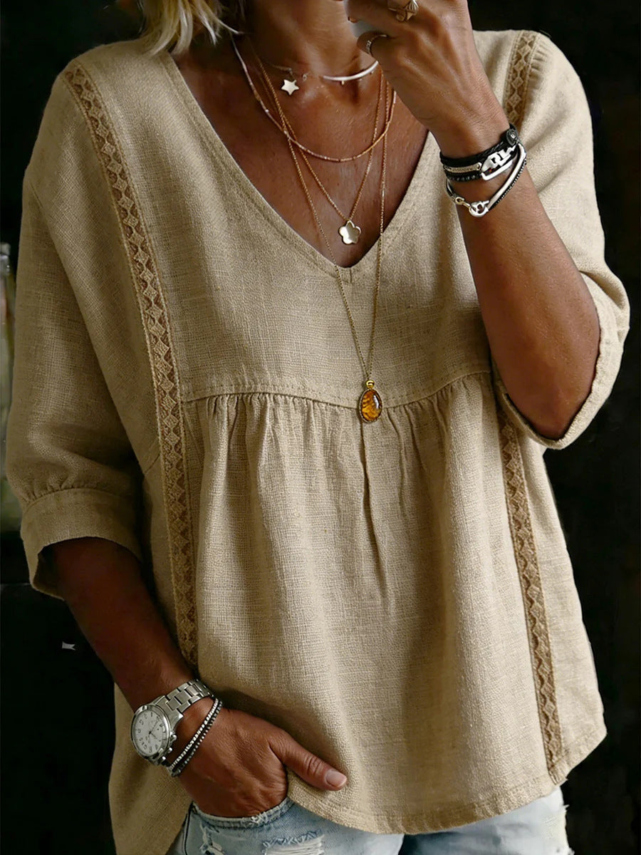 Women's Chic Loose-Fit V-Neck Lace Blouse