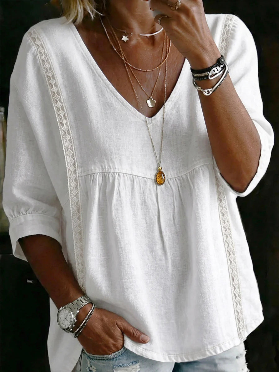 Women's Chic Loose-Fit V-Neck Lace Blouse