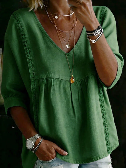 Women's Chic Loose-Fit V-Neck Lace Blouse