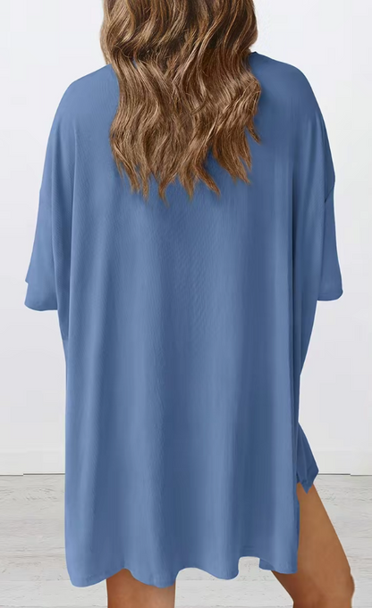 Casual Oversized 2-Piece Lounge Set with Crewneck & Split Hem