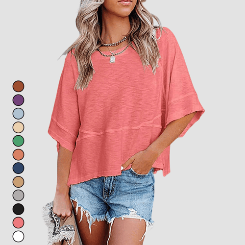 Panel Solid Color Flared Sleeve T-Shirt