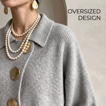 Women's French Knit Cardigan Metal Buttons Irregular Hem