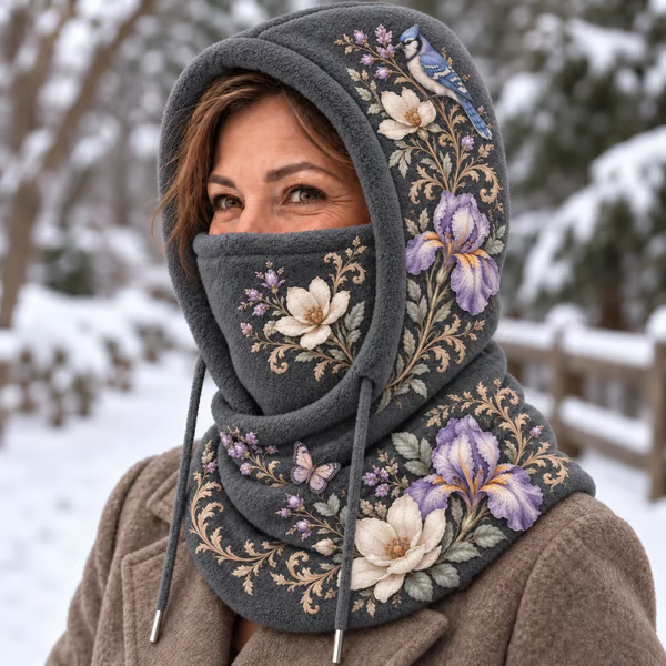 Women's Floral 3 in 1 Fleece Lined Winter Hood
