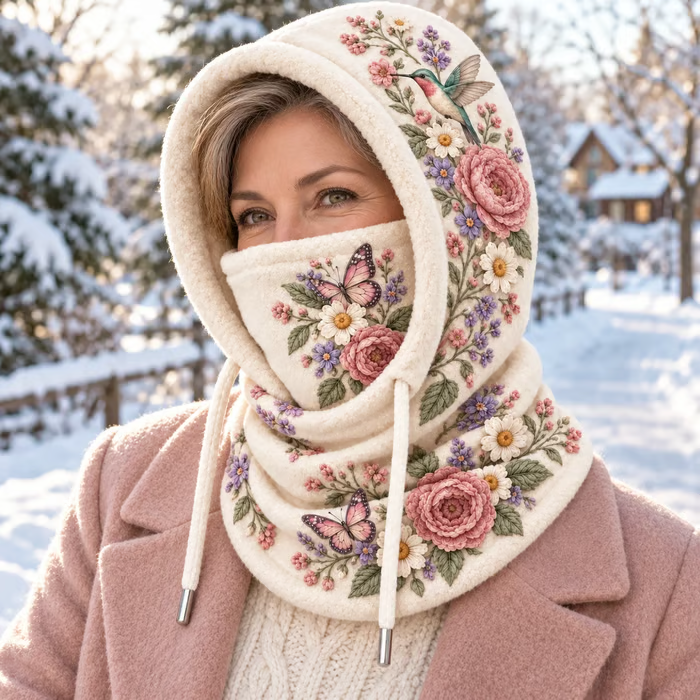 Women's Floral 3 in 1 Fleece Lined Winter Hood